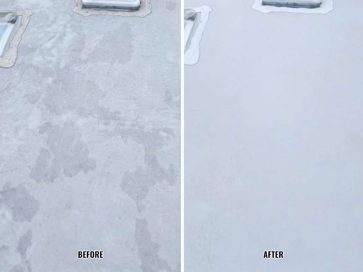 Photo of before cleaning RV roof and after